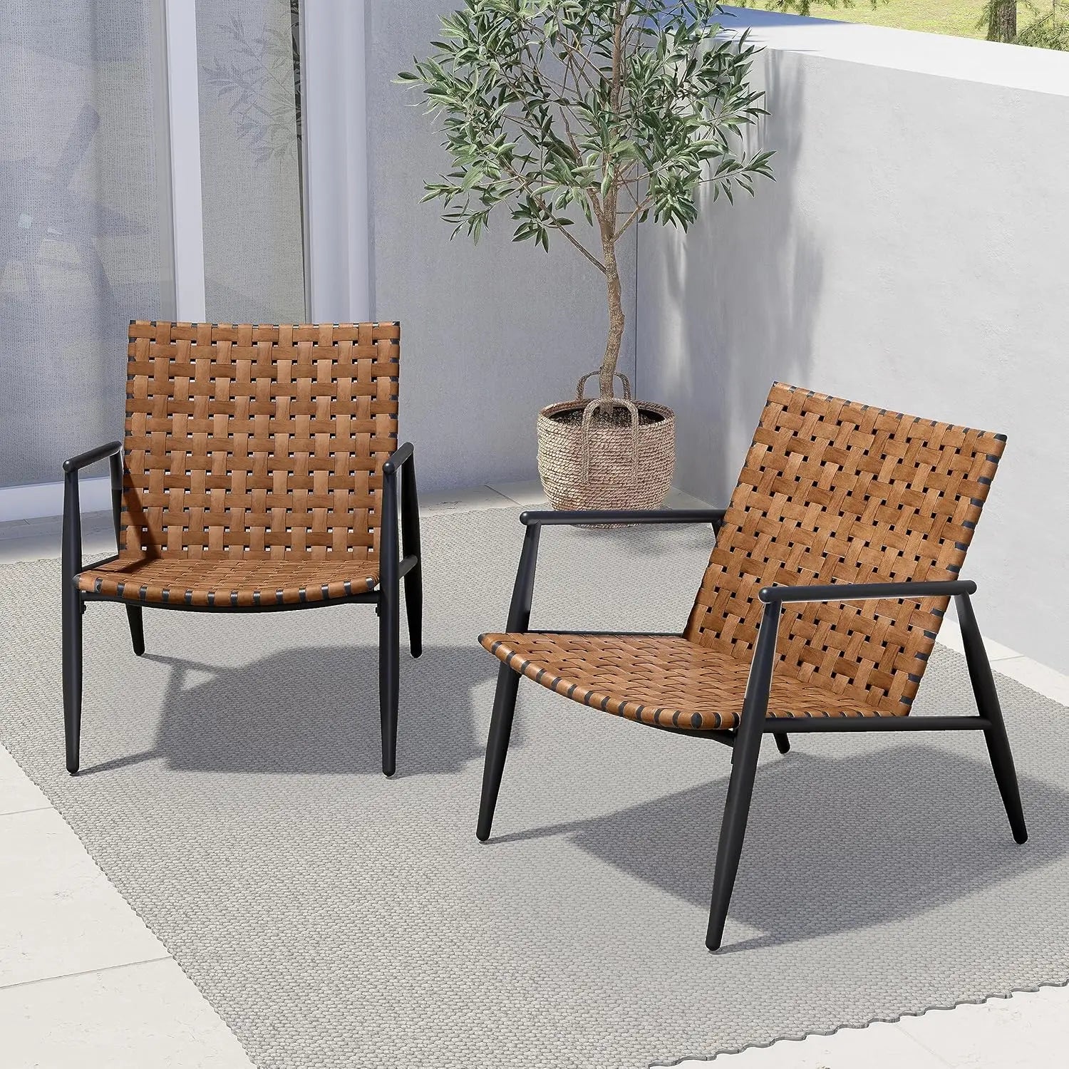 4-Piece Outdoor Furniture Set – Vintage Brown Wicker Patio Chairs, Loveseat & Coffee Table