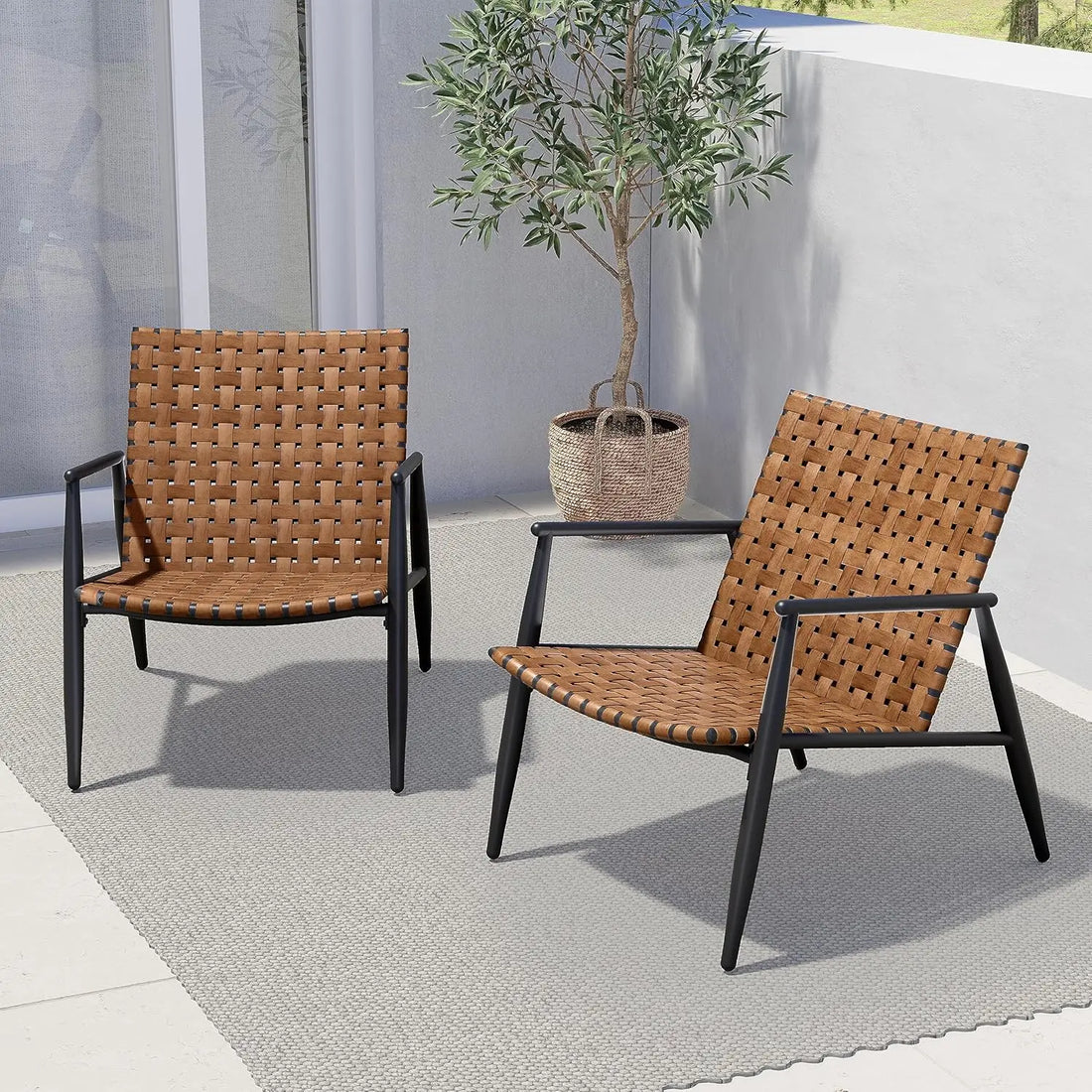 4-Piece Outdoor Furniture Set – Vintage Brown Wicker Patio Chairs, Loveseat & Coffee Table