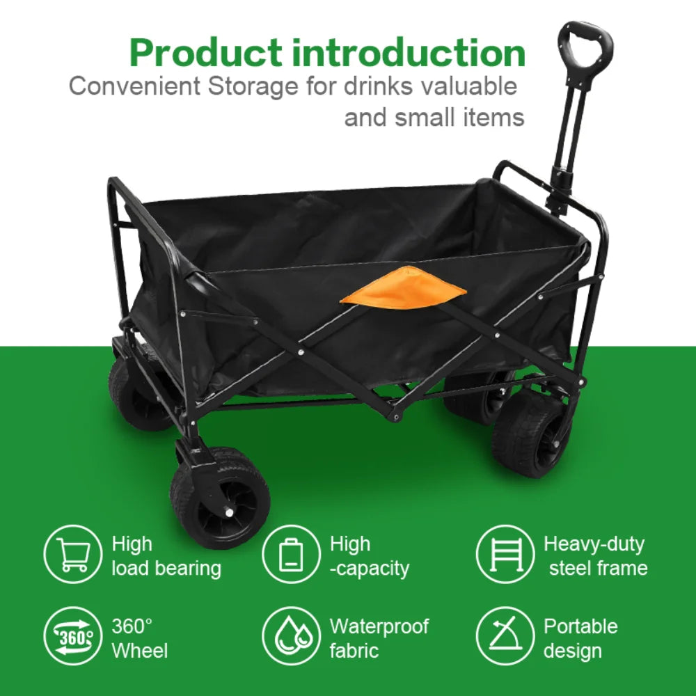 Heavy-Duty Collapsible Utility Wagon Cart – All-Terrain, 220 LBS Capacity