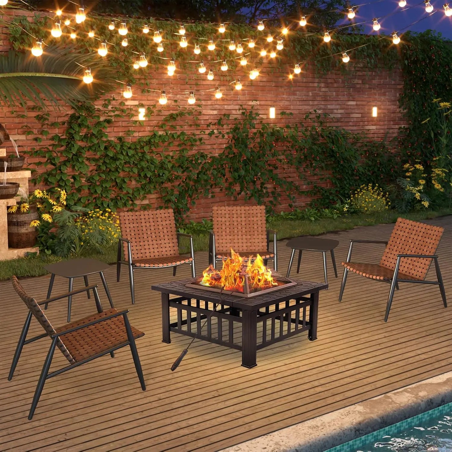 4-Piece Outdoor Furniture Set – Vintage Brown Wicker Patio Chairs, Loveseat & Coffee Table