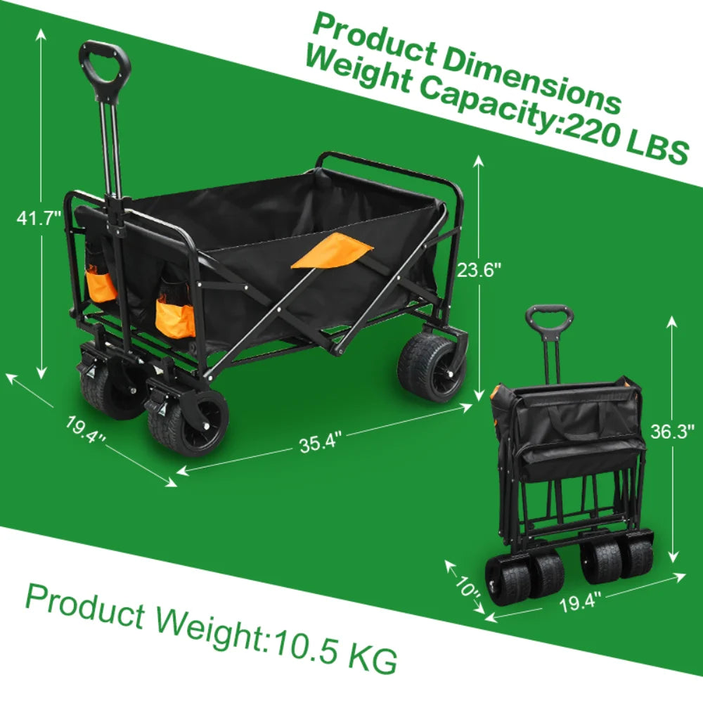 Heavy-Duty Collapsible Utility Wagon Cart – All-Terrain, 220 LBS Capacity
