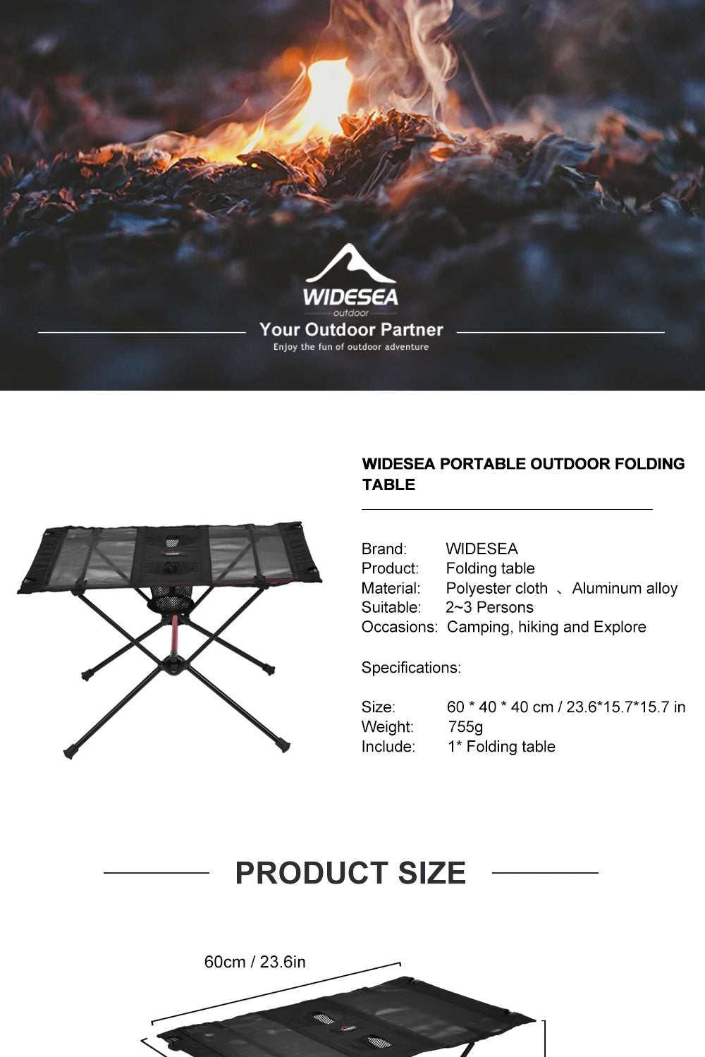 Widesea Folding Camping Table – Portable Picnic & Travel Table