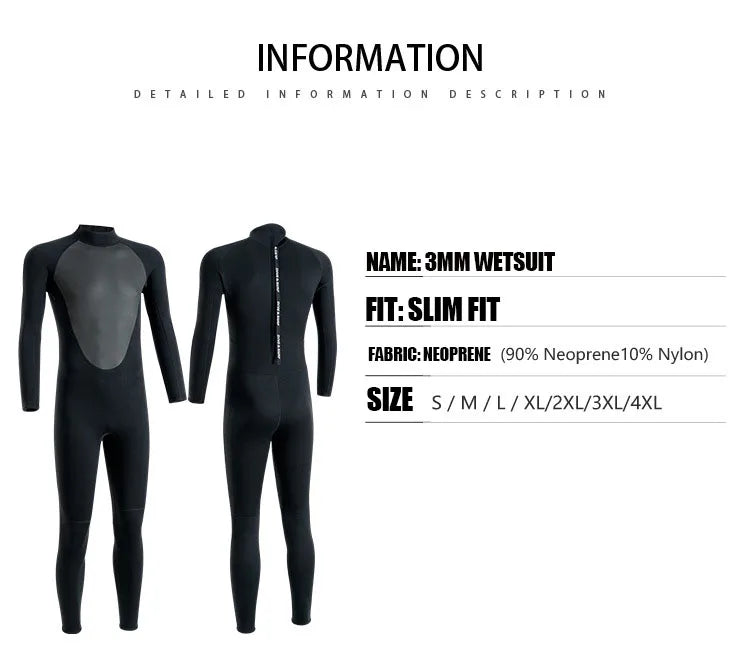 3MM Neoprene Wetsuit for Men – Full Body Diving & Surfing Suit