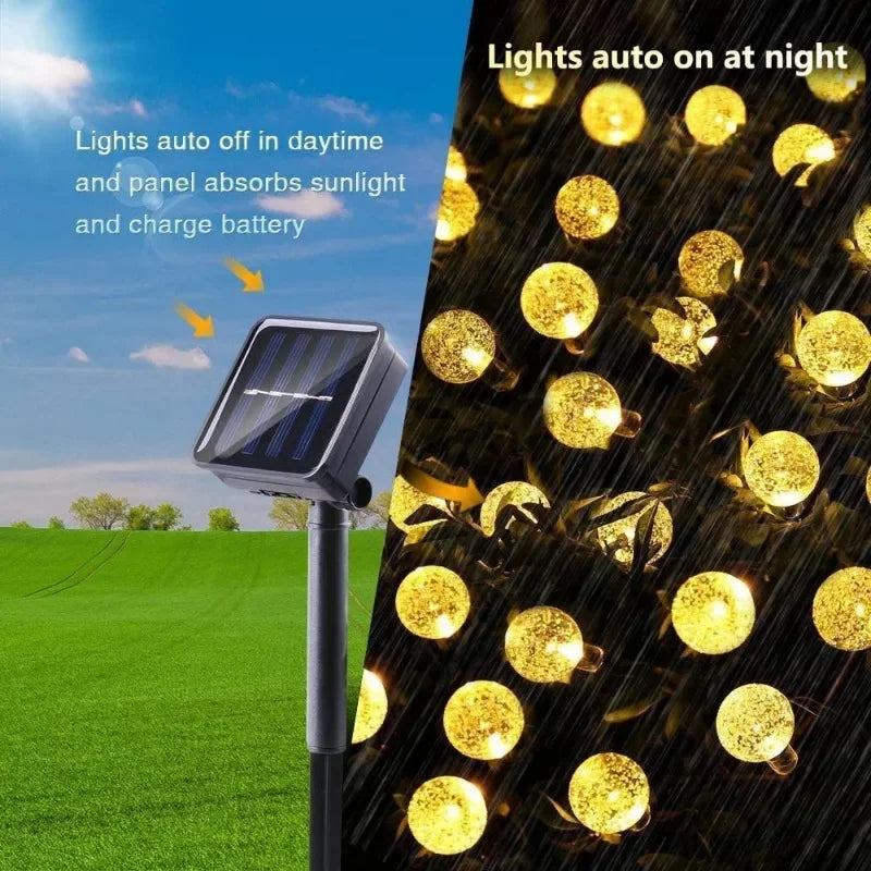 2024 Solar Crystal Globe String Lights – Waterproof IP65 LED Fairy Lights for Outdoor Garden, Patio, Party & Holiday Decor