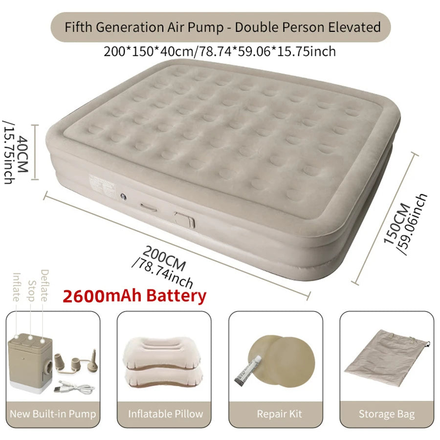 Luxury 2-Person Inflatable Camping Mattress – Thick PVC Bed with Built-in Pump