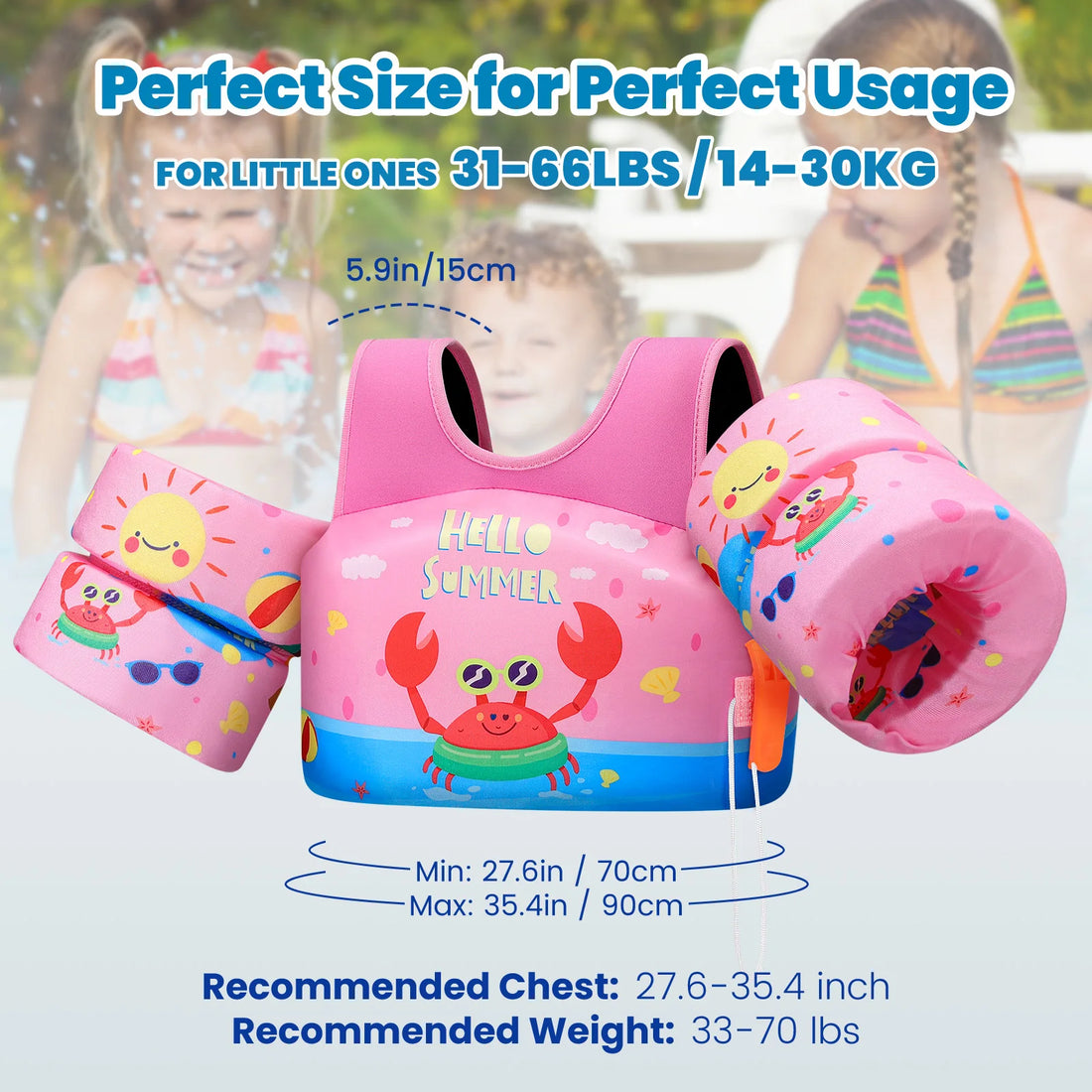 Children’s Swim Life Vest with Arm Floats & Whistle
