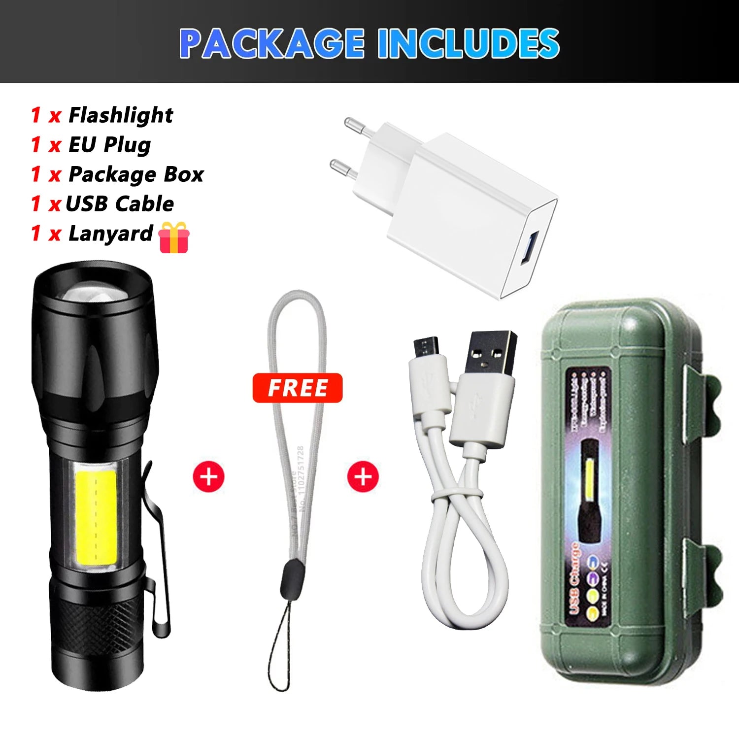 2000LM Tactical LED Flashlight – USB Rechargeable Zoom Torch with Display