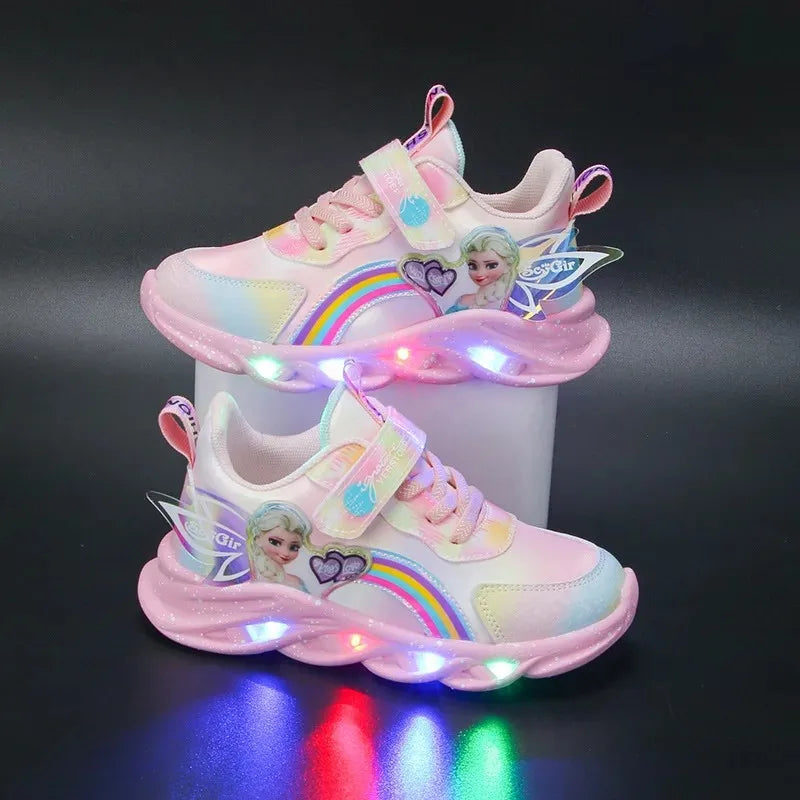 Disney Girls' LED Princess Sneakers – Elsa Pink & Purple