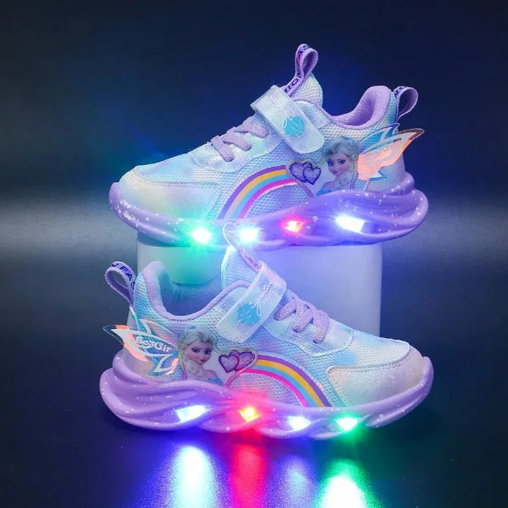 Disney Girls' LED Princess Sneakers – Elsa Pink & Purple
