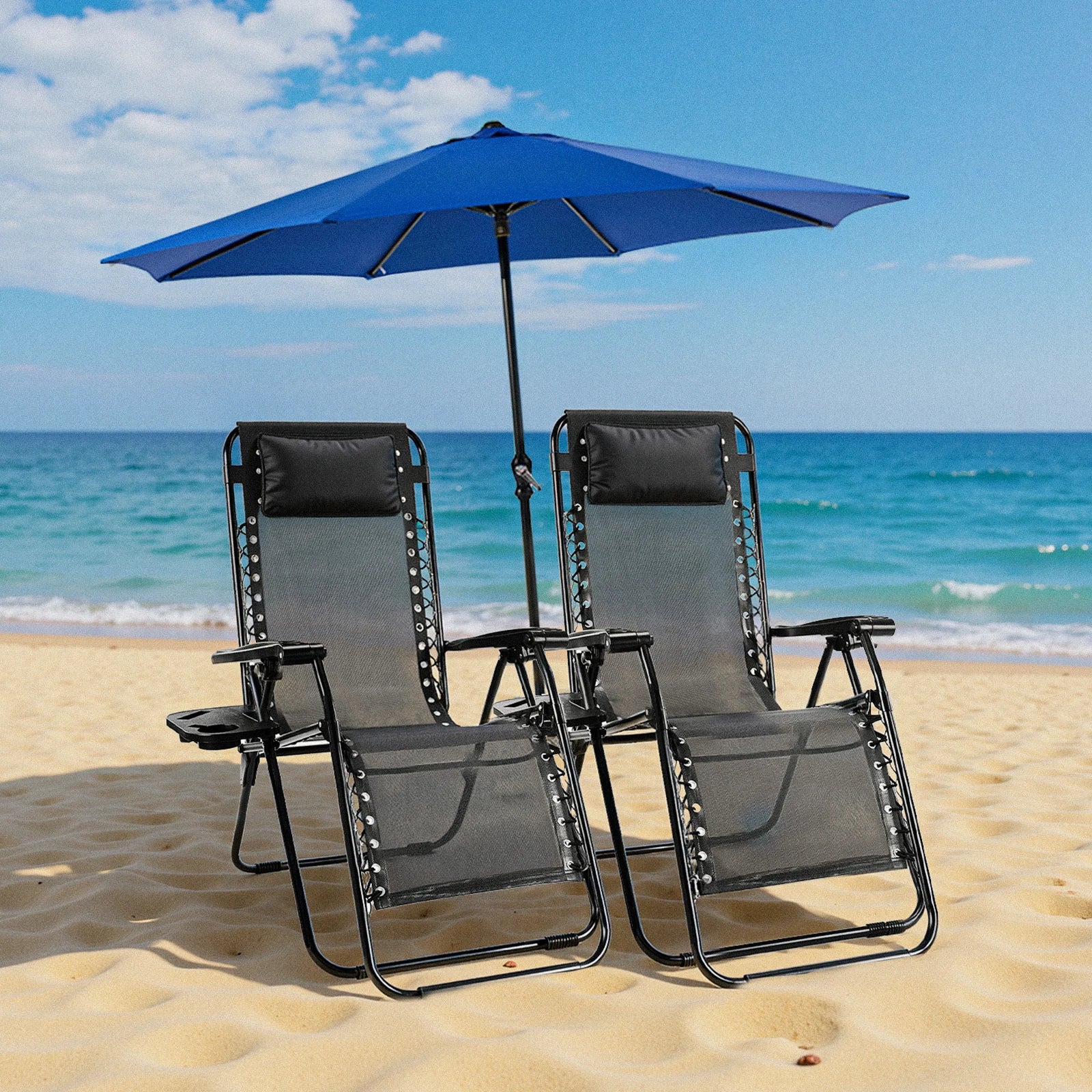 JHK Set of 2 Zero Gravity Recliner Chairs – Outdoor Lounge with Cup Holders & Adjustable Pillow