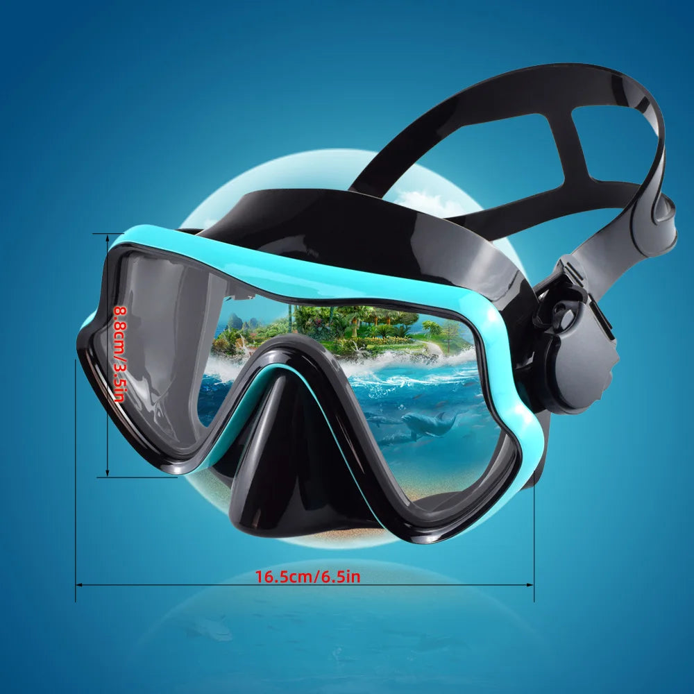 Adult Scuba Diving Mask & Snorkel Set – Tempered Glass Panoramic View