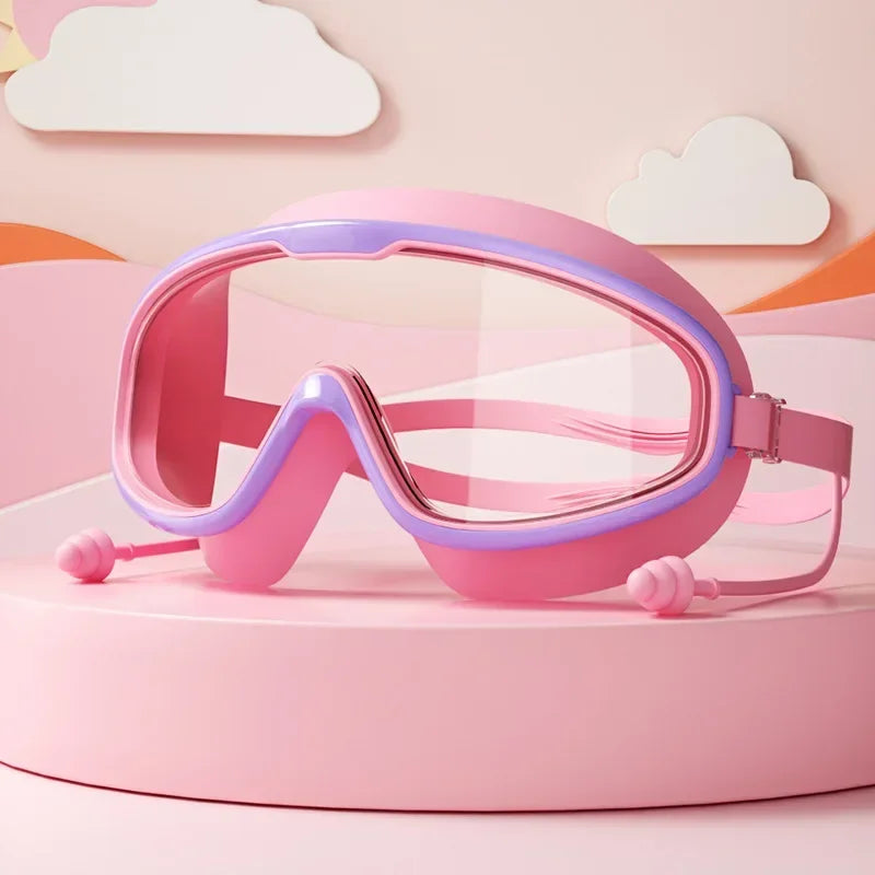 Big Frame Swimming Goggles with Earplugs – Anti-Fog, No-Leak, Wide View for Kids & Adults