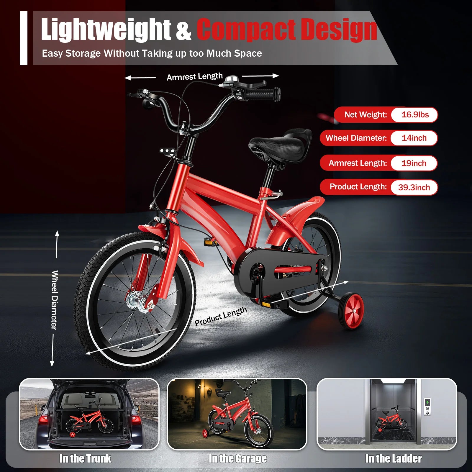 14-Inch Kids Bike with Training Wheels – Adjustable Bicycle for Boys & Girls Ages 2–5