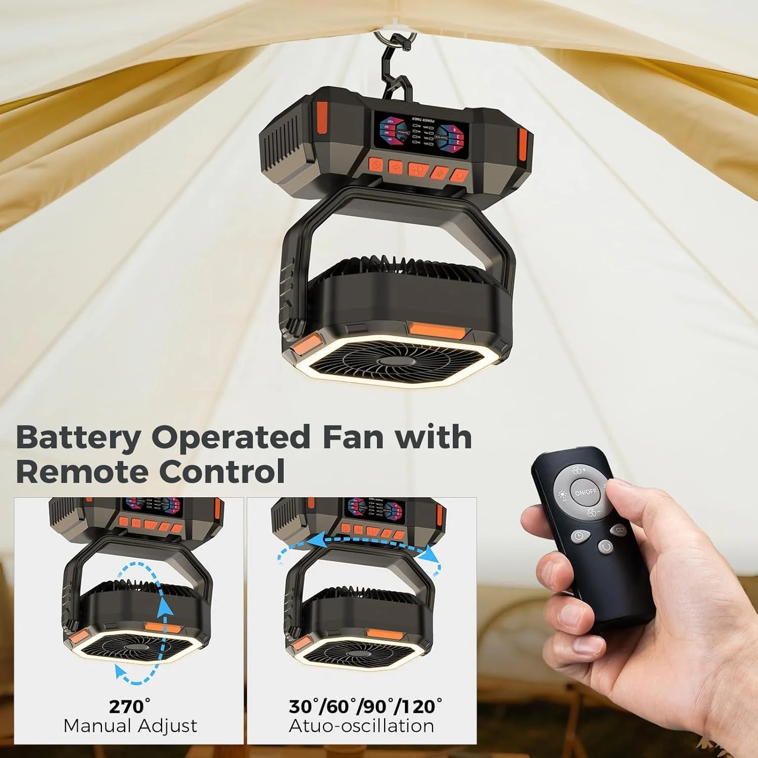 40000mAh Rechargeable Camping Fan – Portable Air Circulator with LED & Power Bank