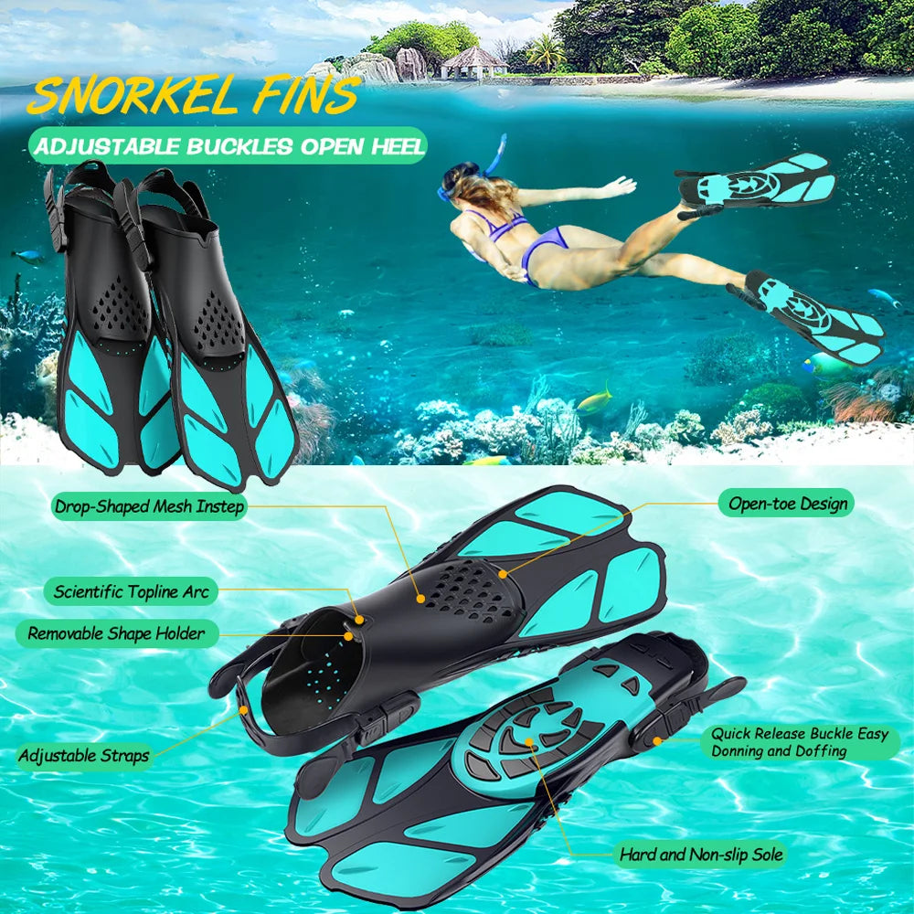 Adjustable Silicone Snorkel Fins – Open Heel Flippers