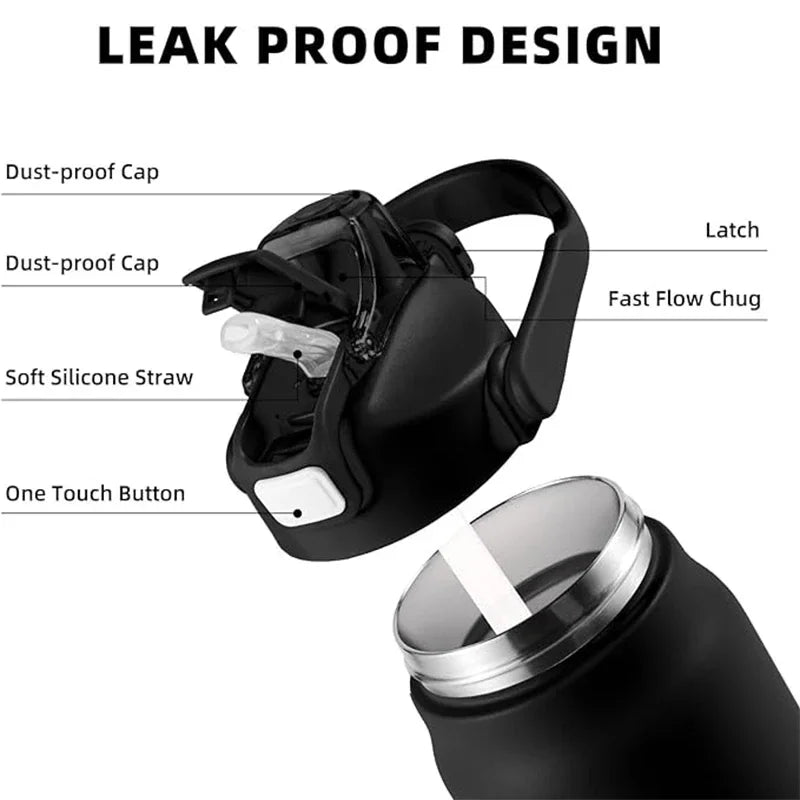 Vacuum Insulated Stainless Steel Water Bottle with Straw – Hot & Cold Thermos