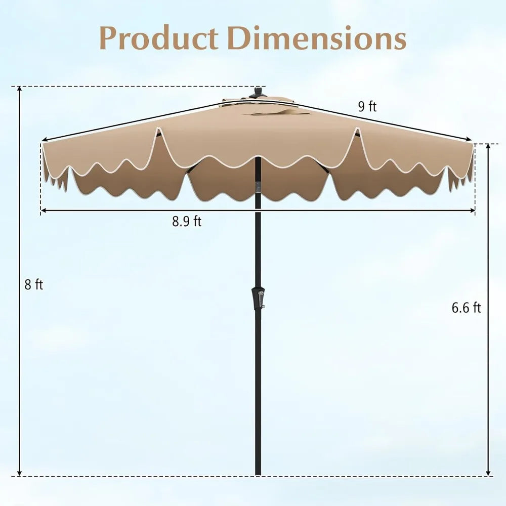 9Ft 2-Tier Patio Umbrella with Crank & Tilt – Scalloped Sun Shade Outdoor Canopy