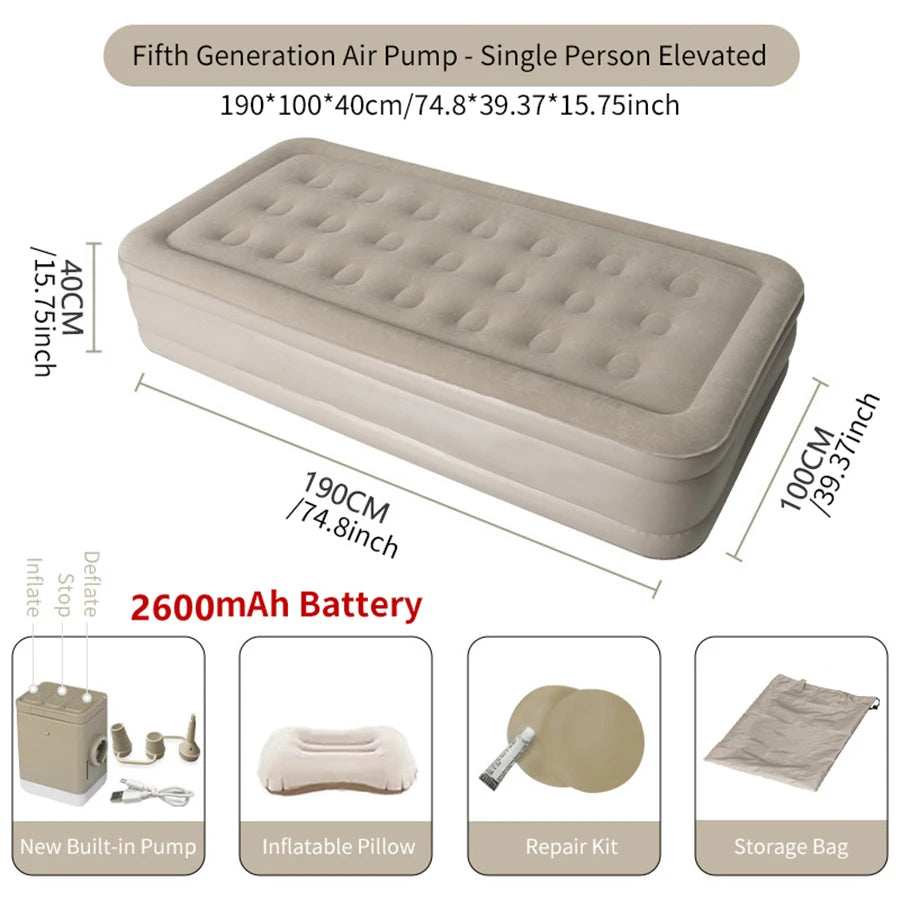 Luxury 2-Person Inflatable Camping Mattress – Thick PVC Bed with Built-in Pump
