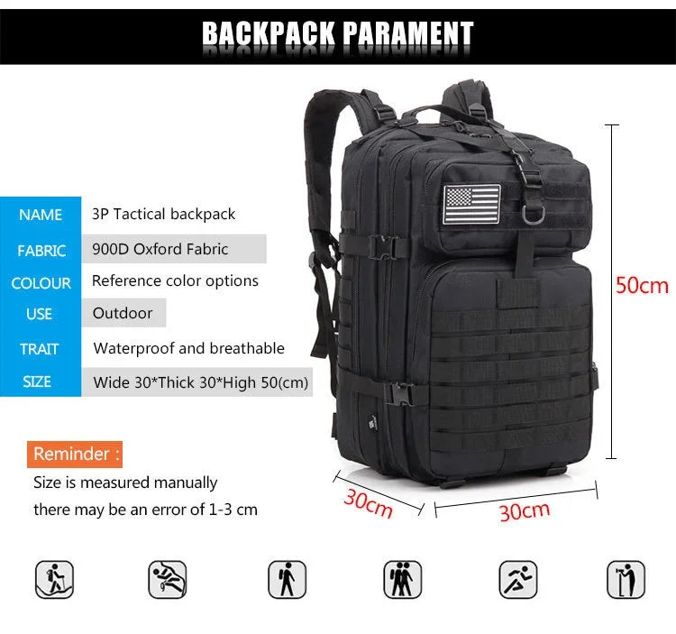 30/50L Tactical Backpack – MOLLE Survival Pack for Hiking, Travel & Hunting