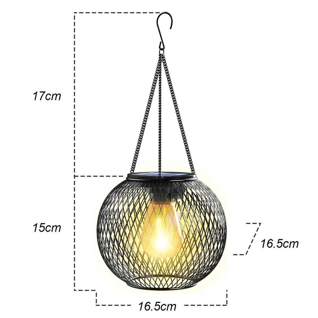 Solar LED Garden Lantern – 3000K Warm Light, Daylight Sensor, Waterproof Iron-Art with Durable Hanging Chain