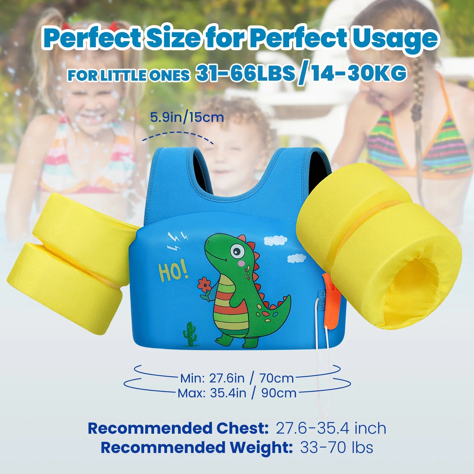 Children’s Swim Life Vest with Arm Floats & Whistle