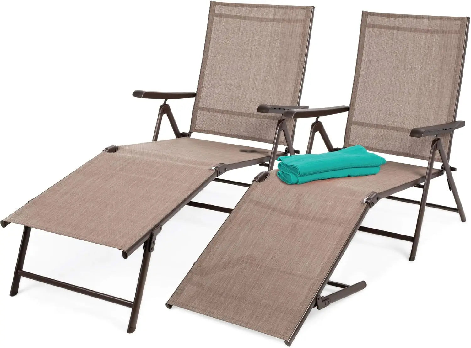 Set of 2 Adjustable Outdoor Patio Chaise Lounge Chairs – Folding Pool Loungers