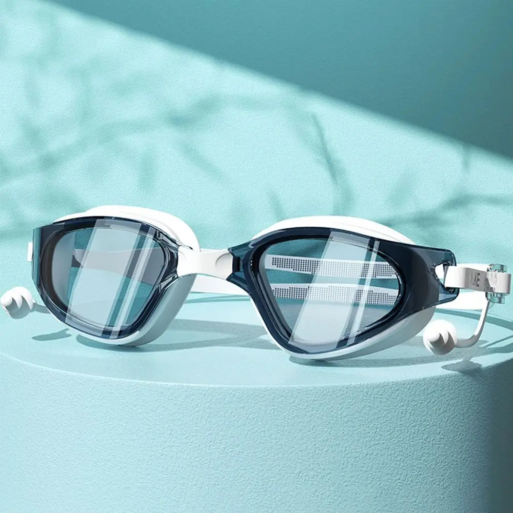 Portable Big Frame Silicone Swimming Goggles with Earplugs – HD Anti-Fog Eyewear