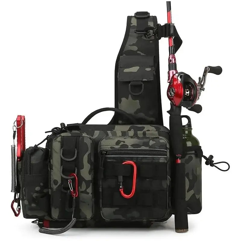 Fishing Tackle Backpack with Rod Holder – Sling Shoulder Gear Bag