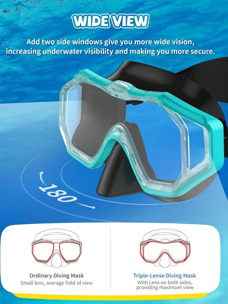 Dry Snorkel Mask Set – Panoramic Wide View Anti-Fog for Kids & Adults