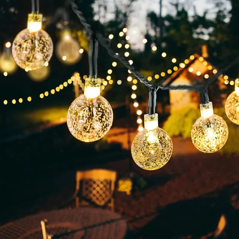 2024 Solar Crystal Globe String Lights – Waterproof IP65 LED Fairy Lights for Outdoor Garden, Patio, Party & Holiday Decor