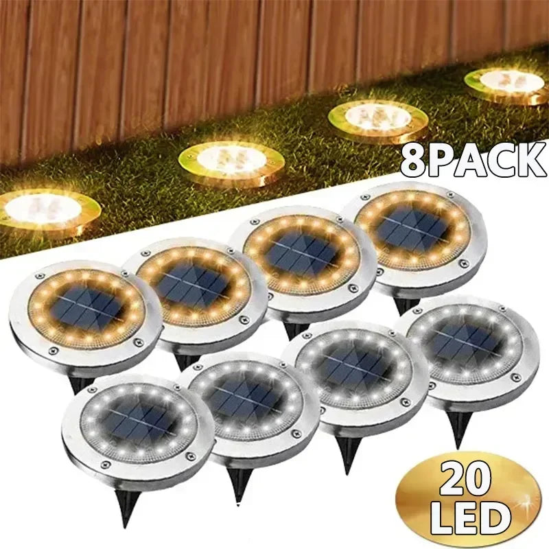 1/4/8Pcs Outdoor Solar Disk Lights – 8/20 LEDs Buried Landscape Spotlights for Garden, Lawn, Yard Decoration