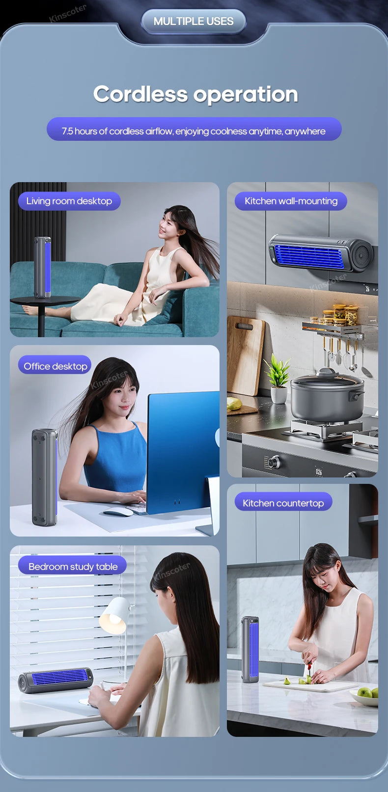 KINSCOTER Rechargeable Desktop Air Conditioner Fan – Wall-Mount, 3-Speed Cooling