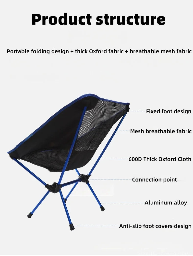 Ultralight Foldable Outdoor Chair – Camping, Fishing, Reclining Moon Chair