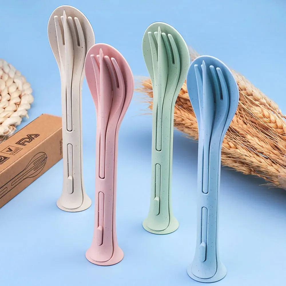 3PCS Eco Travel Cutlery Set – Wheat Straw Portable Utensils