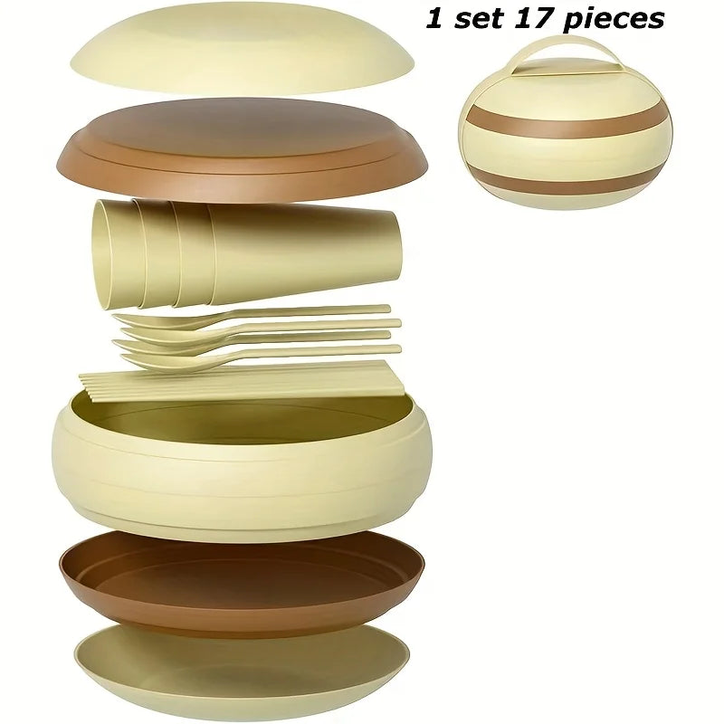 Portable Camping Tableware Set – Plates, Cups, Bowls & Utensils