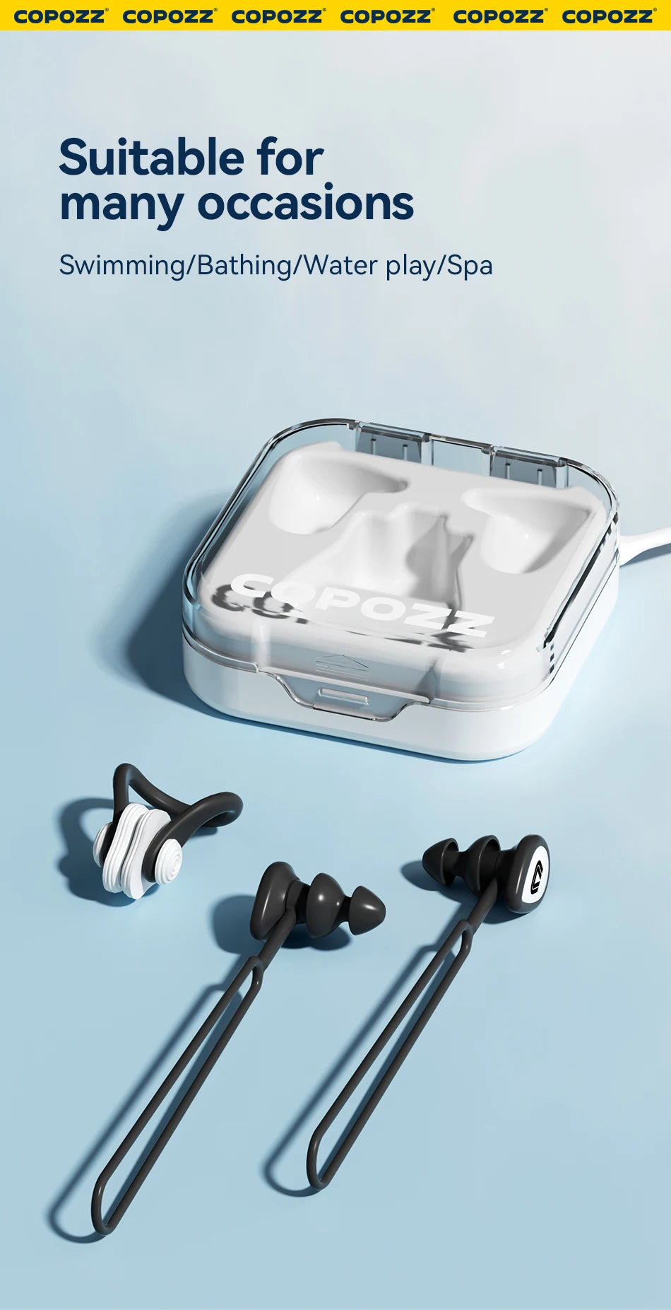 COPOZZ Silicone Swimming Earplugs & Nose Clip Set