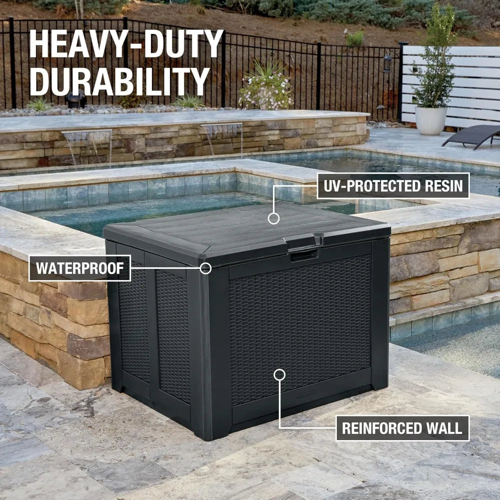 Weather-Resistant Black Deck Storage Box for Patio, Pool, and Garden Organization