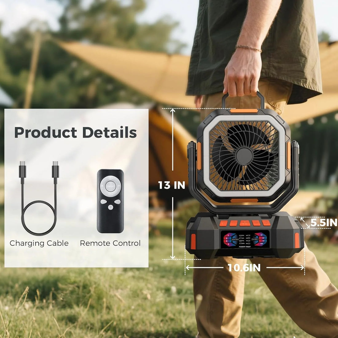 40000mAh Rechargeable Camping Fan – Portable Air Circulator with LED & Power Bank