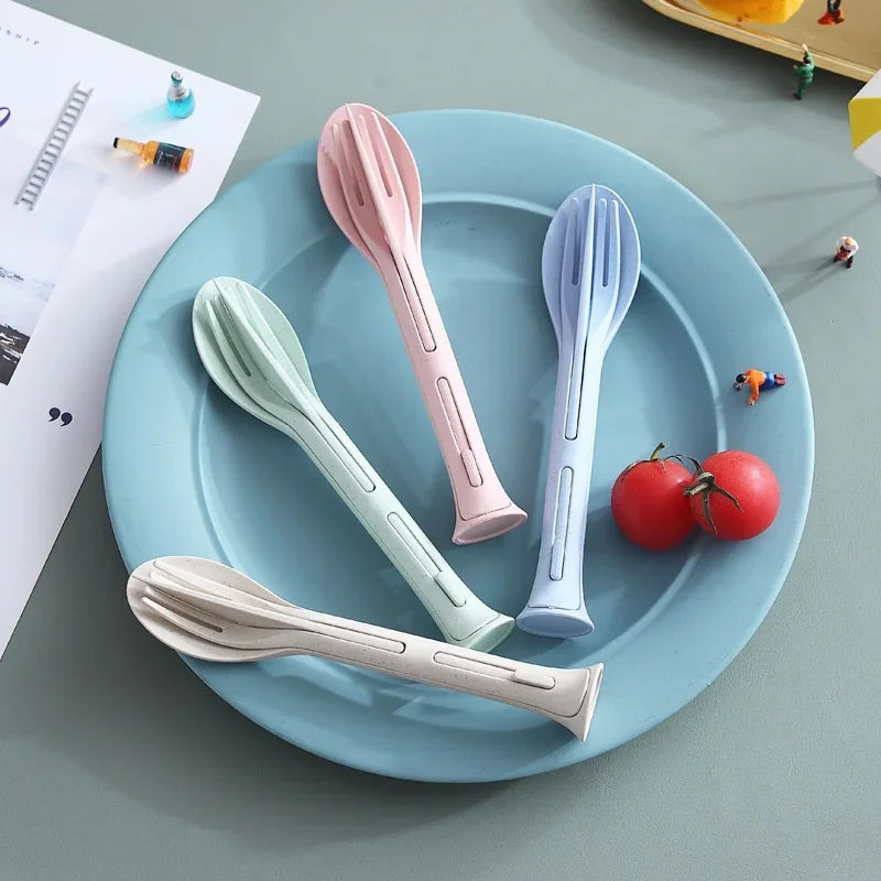 3PCS Eco Travel Cutlery Set – Wheat Straw Portable Utensils