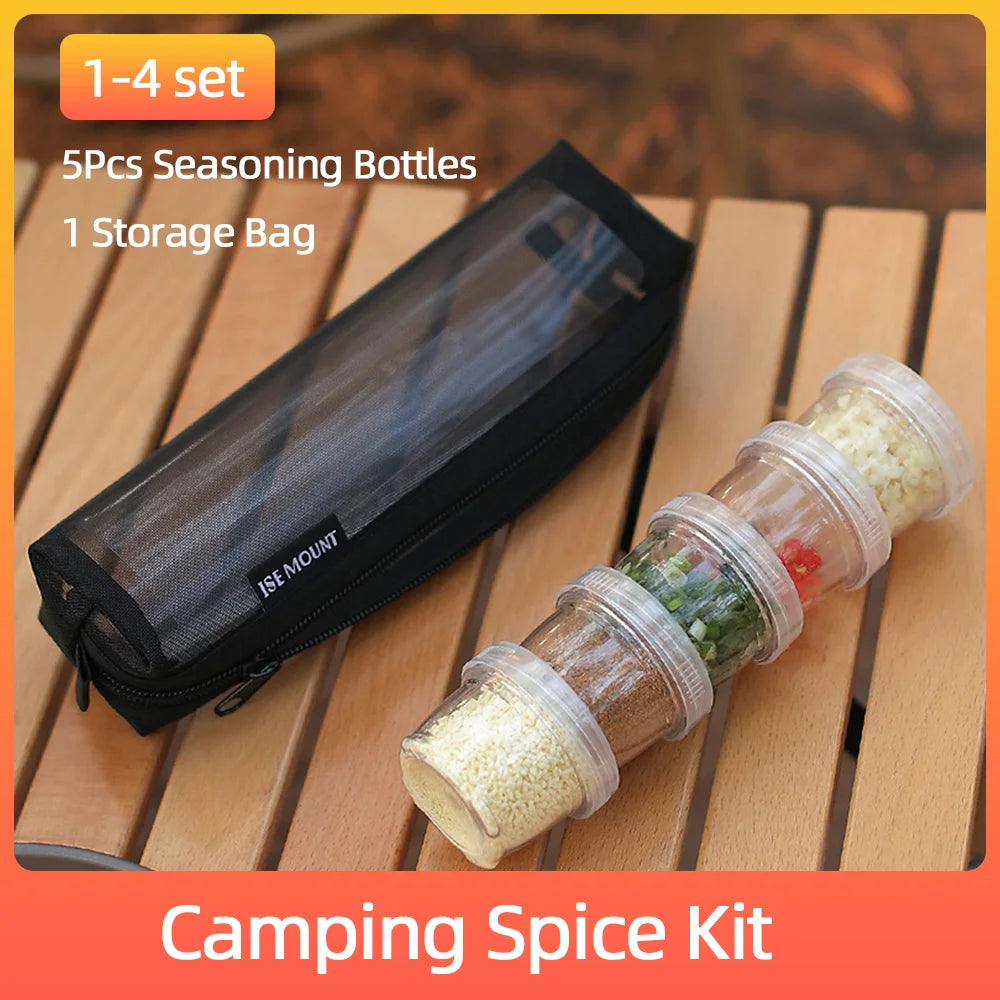 Portable Camping Spice Kit – 5 Clear Bottles