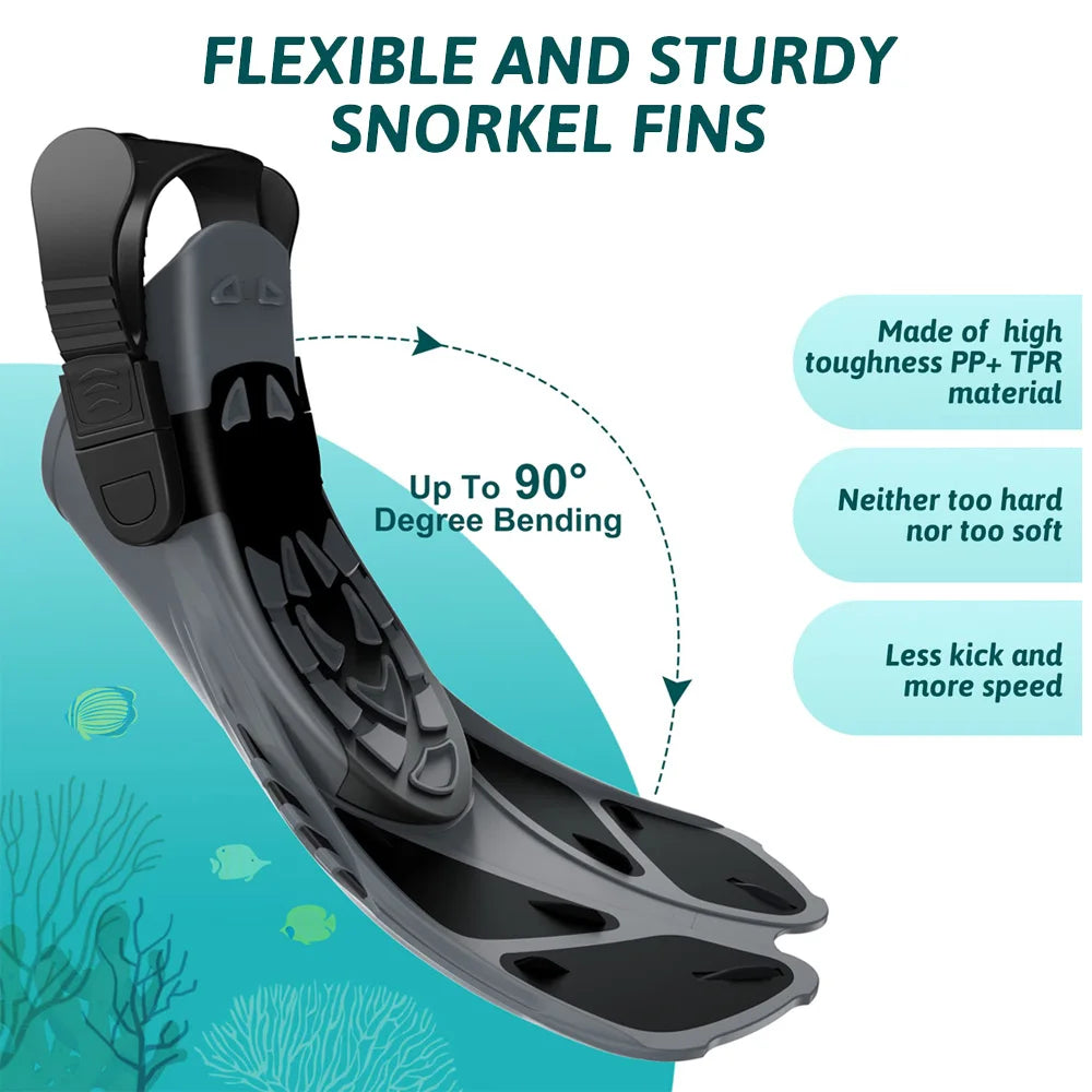 Adjustable Silicone Snorkel Fins – Open Heel Flippers