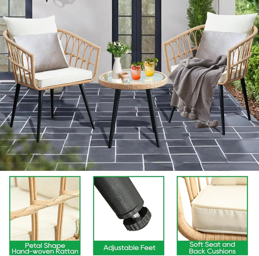 3-Piece Outdoor Wicker Patio Bistro Set – Compact Balcony Furniture