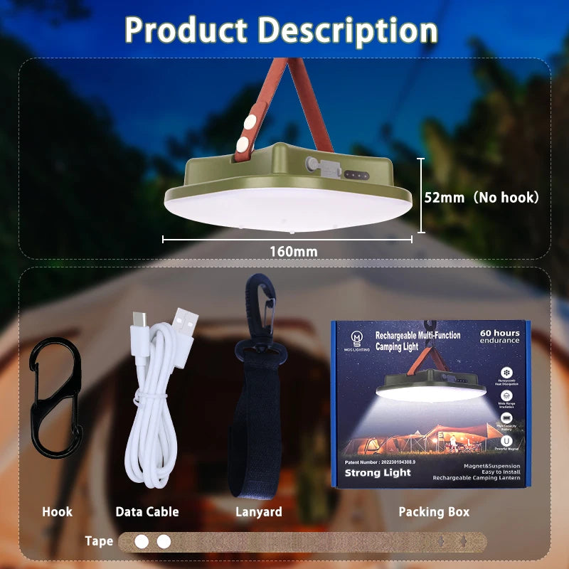 MOSLIGHTING 80W Solar Camping Lantern – Zoom Torch with Magnet & Strong LED Light