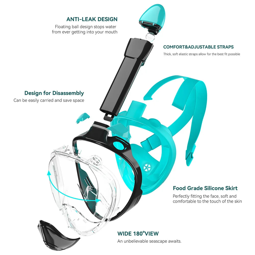 Professional Full-Face Snorkeling Mask – Anti-Fog Scuba Goggles for Kids & Adults