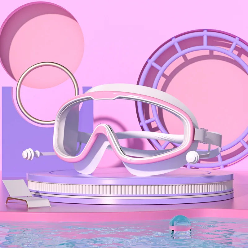 Large Frame Waterproof HD Swimming Goggles with Earplugs – For Adults & Kids