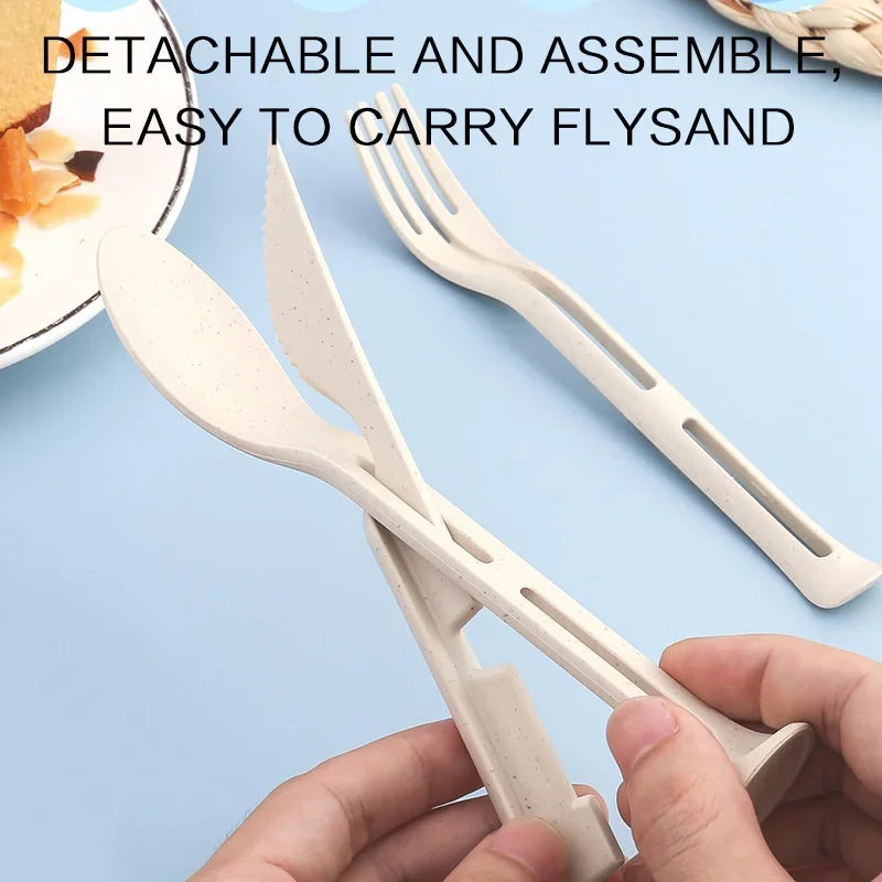 3PCS Eco Travel Cutlery Set – Wheat Straw Portable Utensils