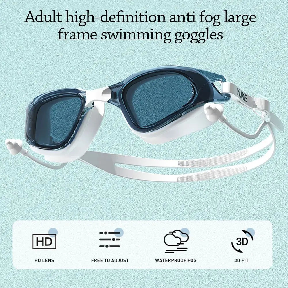 Portable Big Frame Silicone Swimming Goggles with Earplugs – HD Anti-Fog Eyewear