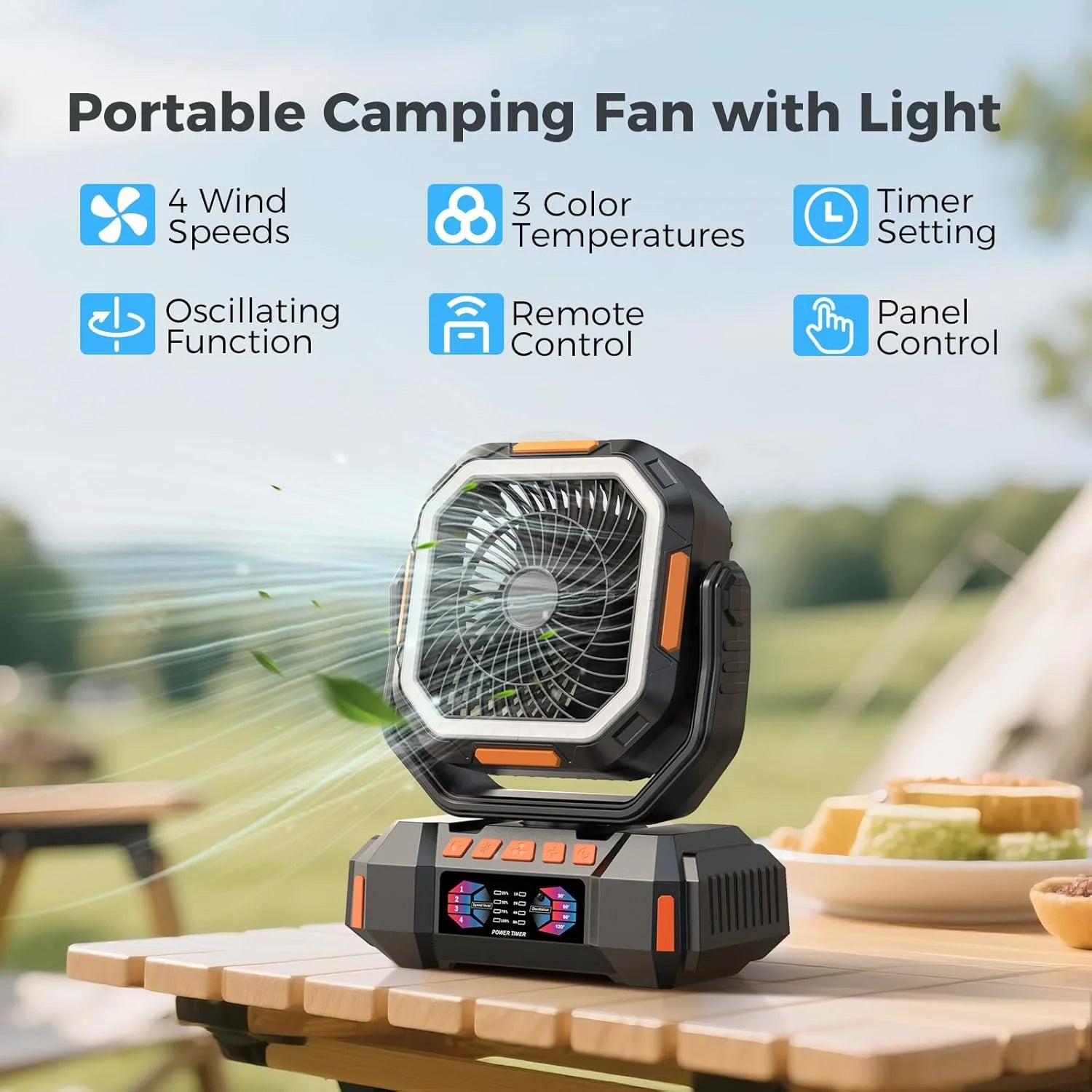 40000mAh Rechargeable Camping Fan – Portable Air Circulator with LED & Power Bank