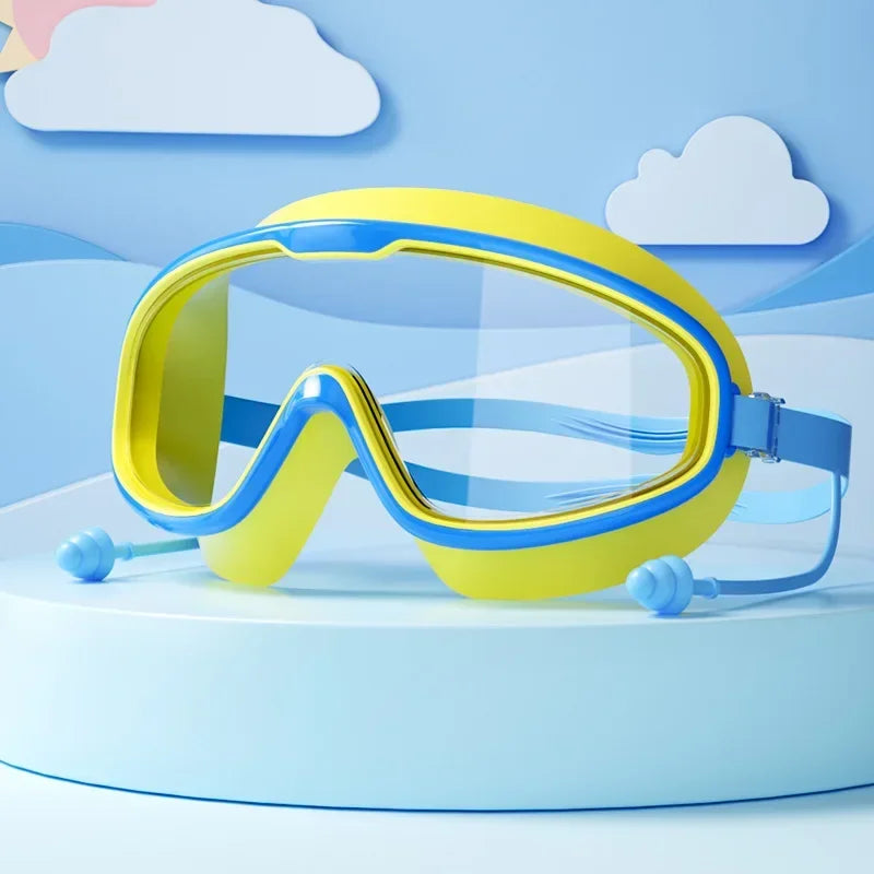 Big Frame Swimming Goggles with Earplugs – Anti-Fog, No-Leak, Wide View for Kids & Adults