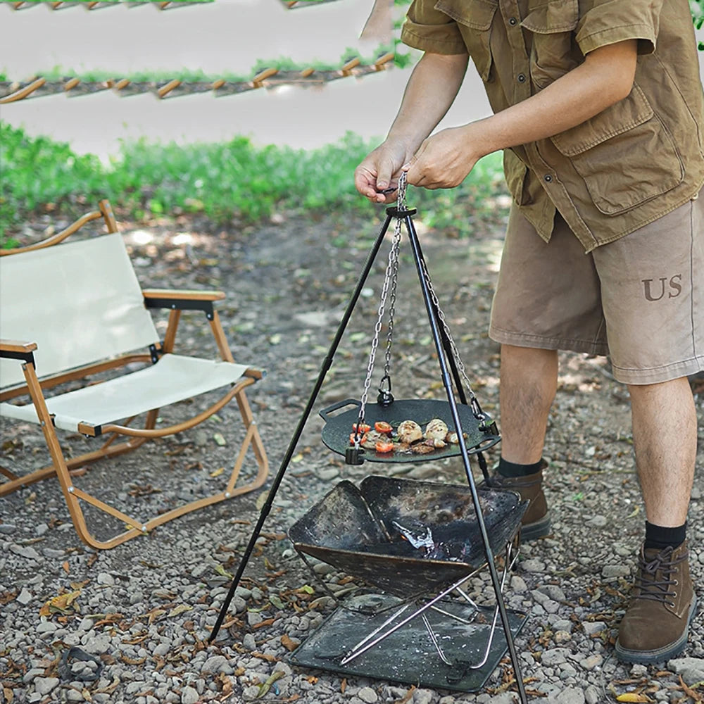 Outdoor Camping BBQ Tripod Grill Rack with Chain